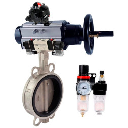 Затвор дисковый поворотный WBV3232E-2W-Fb-H Ду125 Ру16, корпус - нержавеющая сталь 316L, диск - нержавеющая сталь 316L, уплотнение - EPDM, с пневмоприводом PA-DA-105-1, пневмораспределителем 4M320-08 AC220V, БКВ APL-210N, БПВ AFC2000