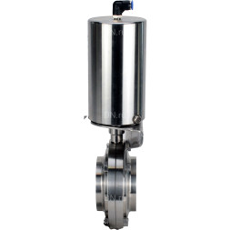 Затвор дисковый поворотный WBV3131S-2W-W-H Ду25 Ру10 под приварку, пищевая нержавеющая сталь 304, уплотнение – Silicon, с пневмоприводом PA-SA-85 с возвратными пружинами