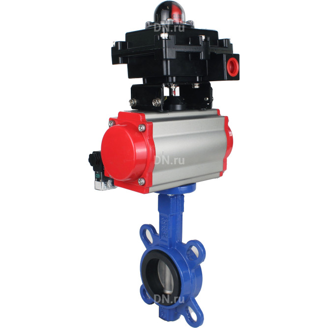 Затвор дисковый поворотный WBV1132N-2W-Fb-H Ду40 Ру16, корпус - чугун GG25, диск - нержавеющая сталь 316L, уплотнение - NBR, с пневмоприводом PA-SA-083 с возвратными пружинами, пневмораспределителем 4M310-08 DC24V, БКВ APL-410N EX в Уфе