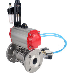 Кран шаровой BV3131P(3pc)-FP-F-ISO-H Ду20 Ру40, трехсоставной полнопроходной фланцевый, нержавеющая сталь SS304, уплотнение - PTFE, с пневмоприводом PA-SA-065 с возвратными пружинами, с пневмораспределителем 4V320-10 AC220V, с БПВ AFC2000