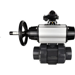 Кран шаровой BV4242E-FP-GRM-ISO Дн65 Ру10 полнопроходной, корпус - НПВХ, шар - НПВХ, уплотнение - EPDM, с пневмоприводом PA-DA-105-1, пневмораспределителем 4M310-08 AC220V и БКВ APL-210N