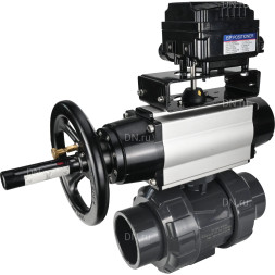 Кран шаровой BV4242E-FP-GRM-ISO Дн25 Ру10 полнопроходной, корпус - НПВХ, шар - НПВХ, уплотнение - EPDM, с пневмоприводом PA-DA-105-1 и пневмопозиционером YT-1000RSN без обратной связи