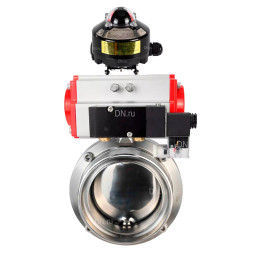 Затвор дисковый поворотный WBV3131E-2W-T-H Ду25 Ру10 резьбовой, пищевая нержавеющая сталь 304, уплотнение – EPDM, с пневмоприводом PA-DA-065, пневмораспределителем 4M310-08 AC220V и БКВ APL-510N EX