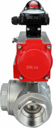 Кран шаровой BV3232P(4pc)-SP-3WL-T-ISO-H Ду25 Ру63 стандартнопроходной трехходовой L-тип, нерж. сталь SS316, внутренняя резьба, уплотнение - PTFE, с пневмоприводом PA-DA-52 и блоком концевых выключателей APL-210N