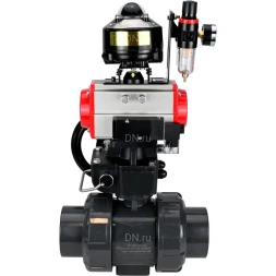 Кран шаровой BV4242E-FP-GRM-ISO Дн32 Ру10 полнопроходной, корпус - НПВХ, шар - НПВХ, уплотнение - EPDM, с пневмоприводом PA-DA-052, пневмораспределителем 4M310-08 DC24V, ручным дублером MON1-250-T26-ISO, БКВ APL-510N EX и БПВ AFC2000