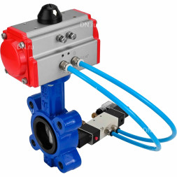 Затвор дисковый поворотный WBV1631N-2W-Fb-H Ду65 Ру16 LUG, корпус - чугун QT450, диск - нержавеющая сталь 304, уплотнение - NBR, с пневмоприводом PA-DA-065 и пневмораспределителем 4M320-10 AC220V