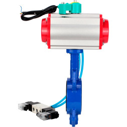 Затвор дисковый поворотный WBV1432E-2W-Fb-H Ду80 Ру16 корпус - чугун GGG50, диск - нержавеющая сталь 316L, уплотнение - EPDM, с пневмоприводом PA-DA-083, пневмораспределителем 4V320-08 AC220V и магнитным переключателем ALS200D