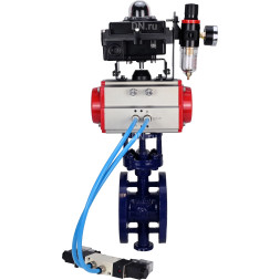 Затвор дисковый поворотный с тройным эксцентриситетом WBV3EX-3431M-1W-F-ISO Ду100 Ру25 фланцевый, углеродистая сталь WCB, диск - нерж.сталь 304, METAL, с пневмоприводом PA-SA-160, пневмораспределителем 4V320-08 AC220V, БКВ APL-410N EX и БПВ AFC2000