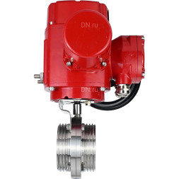 Затвор дисковый поворотный WBV3131E-2W-T-H Ду80 Ру10 резьбовой, корпус - пищевая нержавеющая сталь 304, уплотнение - EPDM, с электроприводом QT-EX-005M-O2-380VAC-У1 с моментной муфтой и штурвалом