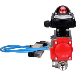 Кран шаровой BV3232P(4pc)-SP-3WL-T-ISO-H Ду50 Ру63, стандартнопроходной, четырехсоставной, корпус - нержавеющая сталь 316, уплотнение - PTFE, внутренняя резьба, с пневмоприводом PA-DA-065, пневмораспределителем 4V320-08 AC220V, БКВ APL-210N