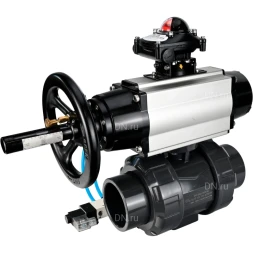 Кран шаровой BV4242E-FP-GRM-ISO Дн40 Ру10 полнопроходной, корпус - НПВХ, шар - НПВХ, уплотнение - EPDM, с пневмоприводом PA-DA-105-1, пневмораспределителем 4V320-10 AC220V и БКВ APL-210N