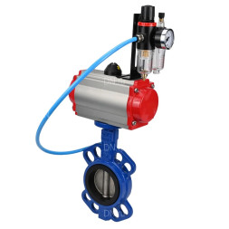 Затвор дисковый поворотный WBV1432E-2W-Fb-H Ду125 Ру16, корпус - чугун GGG50, диск - нержавеющая сталь 316L, уплотнение - EPDM, с пневмоприводом PA-SA-130 с возвратными пружинами, пневмораспределителем 4M310-08 DC24V, БПВ AFC2000
