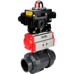 Кран шаровой BV4242E-FP-GRM-ISO Дн65 Ру10 полнопроходной, корпус - НПВХ, шар - НПВХ, уплотнение - EPDM, с пневмоприводом PA-DA-065 и БКВ APL-410N EX