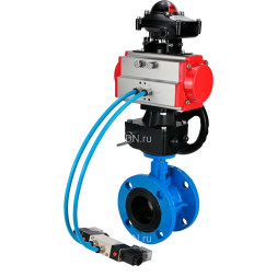Затвор дисковый поворотный WBV1313E-2W-F-H Ду80 Ру16, корпус - чугун GGG40, диск - чугун GGG40, уплотнение - EPDM, с пневмоприводом PA-DA-105, пневмораспределителем 4M320-10 AC220V, ручным дублером MON1-250-T26-ISO и БКВ APL-210N