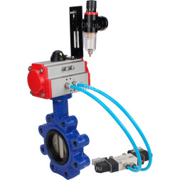 Затвор дисковый поворотный WBV1616E-2W-Fb-H Ду150 Ру16 LUG, корпус - чугун QT450, диск - чугун QT450, уплотнение - EPDM, с пневмоприводом PA-SA-160, пневмораспределителем 4M320-08 AC220V и БПВ AFC2000