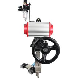 Затвор дисковый поворотный WBV3131N-2W-Fb-H Ду200 Ру16, корпус - нержавеющая сталь 304, диск - нержавеющая сталь 304, NBR, с пневмоприводом PA-DA-140, пневмораспределителем 4V320-10 AC220V, ручным дублером MON4-1200-T54-ISO и БПВ AFC2000