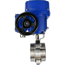 Затвор дисковый поворотный WBV3131E-2W-T-H Ду15 Ру10 резьбовой, корпус - пищевая нержавеющая сталь 304, уплотнение - EPDM, с электроприводом QT-N-005M-O2-220VAC-У1 с моментной муфтой и штурвалом