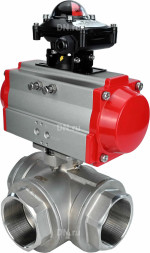 Кран шаровой BV3232P(4pc)-SP-3WL-T-ISO-H Ду65 Ру40 стандартнопроходной трехходовой L-тип, нерж. сталь SS316, внутренняя резьба, уплотнение - PTFE, с пневмоприводом PA-DA-83 и блоком концевых выключателей APL-210N
