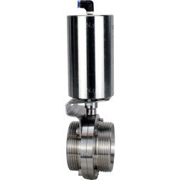 Затвор дисковый поворотный WBV3131S-2W-T-H Ду15 Ру10 резьбовой, пищевая нержавеющая сталь 304, уплотнение – Silicon, с пневмоприводом PA-SA-85 с возвратными пружинами