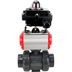 Кран шаровой BV4242E-FP-GRM-ISO Дн100 Ру10 полнопроходной, корпус - НПВХ, шар - НПВХ, уплотнение - EPDM, с пневмоприводом PA-DA-065 и БКВ APL-410N EX