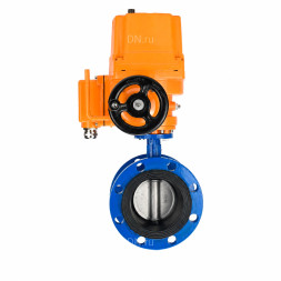 Затвор дисковый поворотный WBV1331E-2W-F-H Ду200 Ру16 фланцевый, корпус - чугун GGG40, диск - нержавеющая сталь 304, уплотнение - EPDM, с электроприводом QT-EX-040M-O2-380VAC-У1 с моментной муфтой 380В