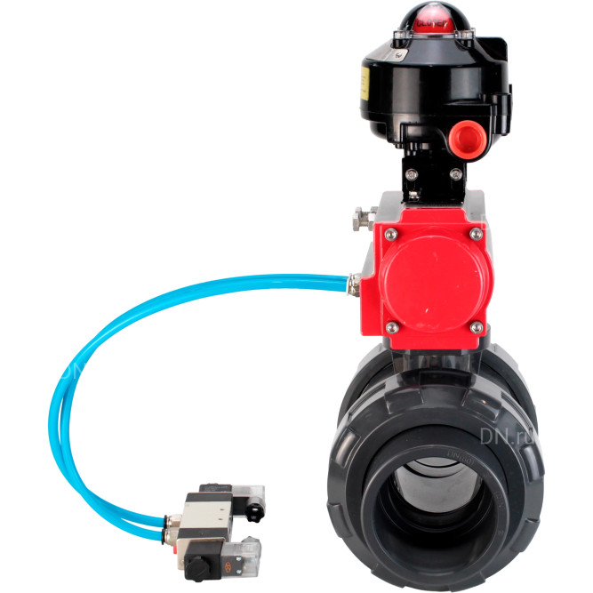 Кран шаровой BV4242E-FP-GRM-ISO Дн100 Ру10 полнопроходной, корпус - НПВХ, шар - НПВХ, уплотнение - EPDM, с пневмоприводом PA-SA-083, пневмораспределителем 4V320-10 AC220V и БКВ APL-510N EX в Уфе