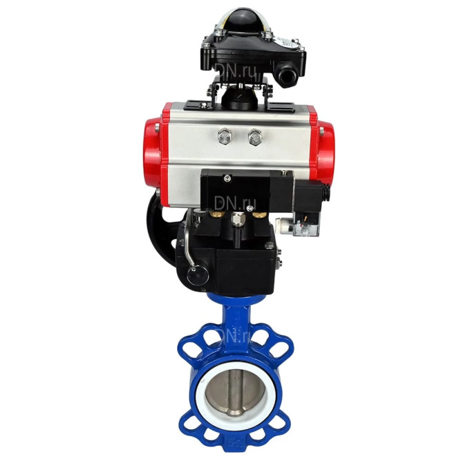 Затвор дисковый поворотный WBV3432P-2W-Fb-H Ду50 Ру16,корпус - углеродистая сталь WCB, диск - нержавеющая сталь 316L, PTFE, с пневмоприводом PA-DA-083, с пневмораспределителем 4V320-08 AC220V, с БКВ APL-210N, с ручным дублером MON2-450-T28-ISO в Уфе