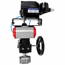 Кран шаровой BV3232P(2pc)-FP-T-ISO-H Ду100 Ру40 полнопроходной, нерж. сталь SS316, внутренняя резьба, PTFE, с пневмоприводом PA-DA-105, ручным дублером MON3-700-T38-ISO и с эл.пневматич. поворотным позиционером YT-1000RSN без обратной связи