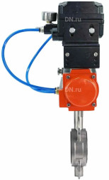 Затвор дисковый поворотный WBV3232P-2W-Fb-H Ду125 Ру16, корпус - нержавеющая сталь 316L, диск - нержавеющая сталь 316L, уплотнение - PTFE, с пневмоприводом PA-SA-140 и с электропневматическим поворотным позиционером YT-1000RSN без обратной связи