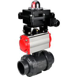 Кран шаровой BV4242E-FP-GRM-ISO Дн20 Ру10 полнопроходной, корпус - НПВХ, шар - НПВХ, уплотнение - EPDM, с пневмоприводом PA-SA-052 и БКВ APL-410N EX