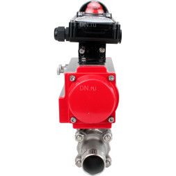 Кран шаровой BV3131P(3pc)-FP-W-ISO-H LONG Ду10 Ру63 полнопроходной, корпус - нержавеющая сталь 304, уплотнение - PTFE, под приварку, с пневмоприводом PA-SA-052 и БКВ APL-210N