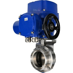Затвор дисковый поворотный WBV3131E-2W-T-H Ду32 Ру10 резьбовой, корпус - пищевая нержавеющая сталь 304, уплотнение - EPDM, с электроприводом QT-N-005M-O2-220VAC-У1 с моментной муфтой и штурвалом