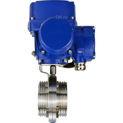 Затвор дисковый поворотный WBV3131E-2W-T-H Ду32 Ру10 резьбовой, корпус - пищевая нержавеющая сталь 304, уплотнение - EPDM, с электроприводом QT-N-005M-O2-220VAC-У1 с моментной муфтой и штурвалом