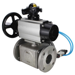 Кран шаровой BV3232P(4pc)-FP-3WL-F Ду100 Ру16 полнопроходной трехходовой, фланцевый, корпус - нержавеющая сталь SS316, с пневмоприводом PA-DA-105-1 двойного действия, пневмораспределителем 4V320-10 AC220V и БКВ APL-210N