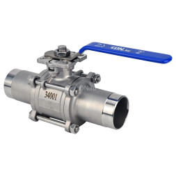 Кран шаровой BV3232P(3pc)-FP-W-ISO-H LONG Ду150 Ру16 полнопроходной, трехсоставной, корпус - нержавеющая сталь 316, уплотнение - PTFE, под приварку, с рукояткой
