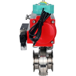 Затвор дисковый поворотный кламповый WBV3131E-2W-C-H Ду15 Ру10 корпус - пищевая нержавеющая сталь 304, уплотнение - EPDM, с пневмоприводом PA-DA-052, пневмораспределителем 4M310-08 AC220V и магнитным переключателем ALS200D