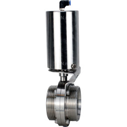 Затвор дисковый поворотный WBV3131S-2W-T-H Ду40 Ру10 резьбовой, пищевая нержавеющая сталь 304, уплотнение – Silicon, с пневмоприводом PA-SA-85 с возвратными пружинами