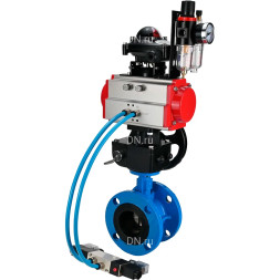 Затвор дисковый поворотный WBV1313E-2W-F-H Ду65 Ру16, корпус - чугун GGG40, диск - чугун GGG40, уплотнение - EPDM, с пневмоприводом PA-DA-105, пневмораспределителем 4M320-10 AC220V, ручным дублером MON1-250-T26-ISO, БКВ APL-210N и БПВ AFC2000