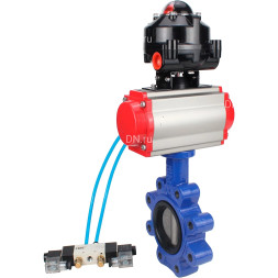 Затвор дисковый поворотный WBV1631E-2W-Fb-H Ду150 Ру16 LUG, корпус - чугун QT450, диск - нержавеющая сталь 304, уплотнение - EPDM, с пневмоприводом PA-SA-160, пневмораспределителем 4M320-08 AC220V и БКВ APL-510N EX