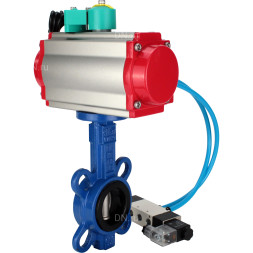 Затвор дисковый поворотный WBV1132N-2W-Fb-H Ду40 Ру16 корпус - чугун GG25, диск - нержавеющая сталь 316L, уплотнение - NBR, с пневмоприводом PA-DA-052, пневмораспределителем 4V320-08 AC220V и магнитным переключателем ALS200D
