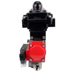 Кран шаровой BV3232P(4pc)-SP-3WL-T-ISO-H Ду50 Ру63 стандартнопроходной трехходовой L-тип, нержавеющая сталь SS316, внутренняя резьба, PTFE, пн.приводом PA-SA-083, пн.распределителем 4M310-08 AC220V и БКВ APL-410N EX