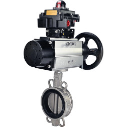 Затвор дисковый поворотный WBV3232V-2W-Fb-H Ду150 Ру16, корпус - нержавеющая сталь 316L, диск - нержавеющая сталь 316L, уплотнение - Viton, с пневмоприводом PA-DA-105-1 двойного действия, с БКВ APL-410N EX