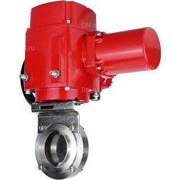 Затвор дисковый поворотный WBV3131E-2W-W-H Ду32 Ру10 под приварку, корпус - пищевая нержавеющая сталь 304, уплотнение - EPDM, с электроприводом QT-EX-005M-O2-220VAC-У1 с моментной муфтой и штурвалом