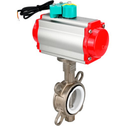 Затвор дисковый поворотный WBV3131P-2W-Fb-H Ду65 Ру16 корпус - нержавеющая сталь 304, диск - нержавеющая сталь 304, уплотнение - PTFE, с пневмоприводом PA-DA-065, пневмораспределителем 4M310-08 DC24V и магнитным переключателем ALS200D