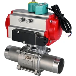 Кран шаровой BV3131P(3pc)-FP-W-ISO-H LONG Ду25 Ру63 полнопроходной, корпус - нержавеющая сталь 304, уплотнение - PTFE, под приварку, с пневмоприводом PA-DA-083, пневмораспределителем 4M310-08 AC220V и магнитным переключателем ALS200D