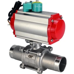 Кран шаровой BV3131P(3pc)-FP-W-ISO-H LONG Ду25 Ру63 полнопроходной, корпус - нержавеющая сталь 304, уплотнение - PTFE, под приварку, с пневмоприводом PA-DA-083, пневмораспределителем 4M310-08 AC220V и магнитным переключателем ALS200D