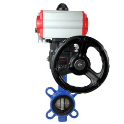 Затвор дисковый поворотный WBV3432V-2W-Fb-H Ду50 Ру16, корпус - углеродистая сталь WCB, диск - нержавеющая сталь 316L, уплотнение - Viton, с пневмоприводом PA-DA-065, пневмораспределителем 4M310-08 AC220V, ручным дублером MON1-250-T26-ISO