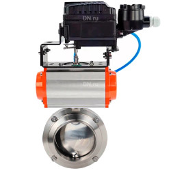 Затвор дисковый поворотный WBV3131S-2W-W-H Ду80 Ру10 под приварку, пищевая нержавеющая сталь 304, уплотнение – Silicon, с пневмоприводом PA-SA-083 и позиционером YT-1000RSN с обратной связью