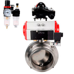 Затвор дисковый поворотный кламповый WBV3131E-2W-C-H Ду25 Ру10 корпус - пищевая нержавеющая сталь 304, уплотнение – EPDM, с пневмоприводом PA-DA-065, пневмораспределителем 4M310-08 AC220V, БКВ APL-210N и БПВ AFC2000
