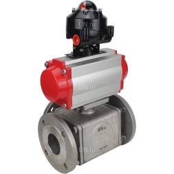Кран шаровой BV3232P(4pc)-FP-3WL-F Ду40 Ру16 полнопроходной трехходовой, фланцевый, корпус - нержавеющая сталь SS316, с пневмоприводом PA-SA-105 с возвратными пружинами и БКВ APL-510N EX